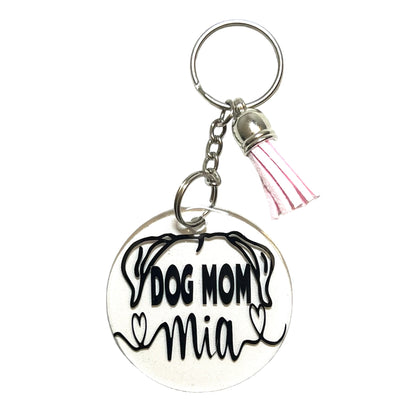 Custom Dog Mom, Dog Ear & Dog Name Acrylic Keychain